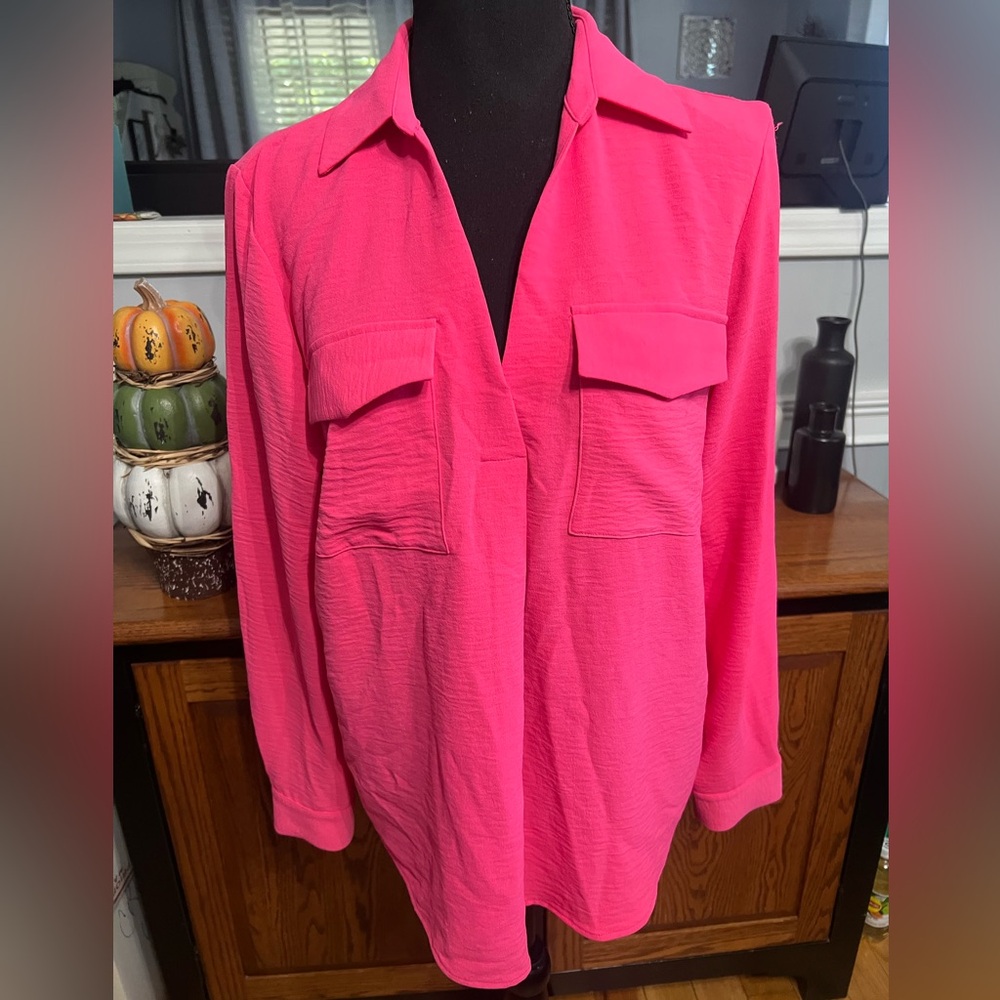 Jones New York Pink Long V-Neck Shirt NWT